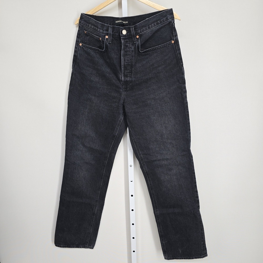 Denim Forum Arlo High Rise Straight Leg Jeans Black 100% Organic Cotton 30x31